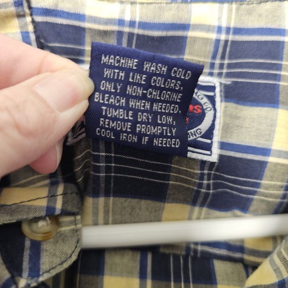 VTG William Bay Trading Co Blue Men's Large S/Sleeve Plaid  Button Down Pocket - Picture 3 of 5